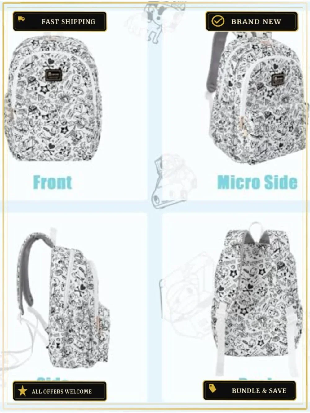 tokidoki Unicorno Laptop Backpack Canvas Travel Daypack Fits 14 Laptop
